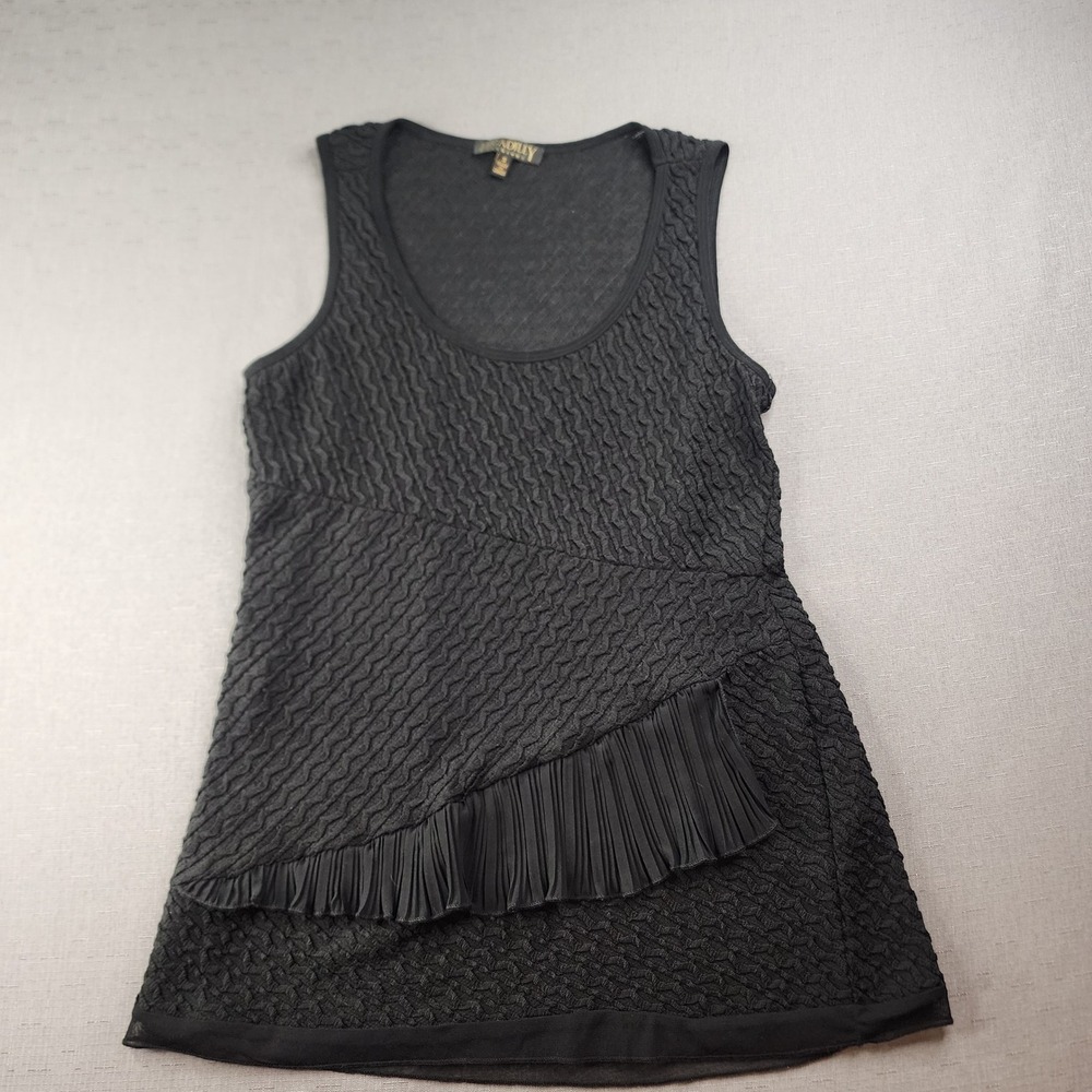 Picadilly Fashions Y2K Black Textured Asymmetrical Ruffle Tank Top Small Sheer